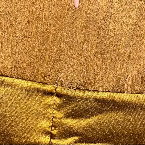 BCBG Paris Strapless Silk Mustard Semi Formal Bohemian Crepe Jeweled Mini Dress - Picture 4 of 4